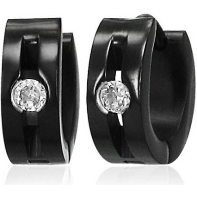 Šperky eshop ocelové náušnice lesklé černé kroužky rýha čirý kamínek Q22.15