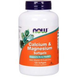 NOW Calcium & Magnesium with Vitamin D-3 and Zinc Vápník + Hořčík + Vitamín D3 a Zinek 120 softgelových kapslí