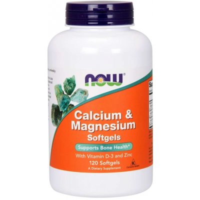 NOW Calcium & Magnesium with Vitamin D-3 and Zinc Vápník + Hořčík + Vitamín D3 a Zinek 120 softgelových kapslí