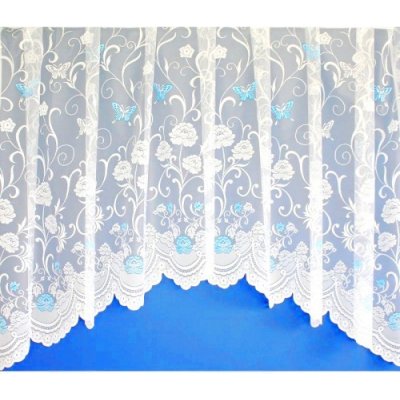 Hotová oblouková žakárová záclona Motýl modrý/ vzor 7514, 180x320cm – Zboží Mobilmania