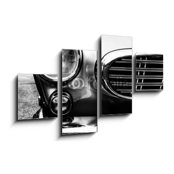 Obraz 4D čtyřdílný - 100 x 60 cm - Black and white photo of classic car- vintage film grain filter effect styles Černobílá fotografie klasického auta