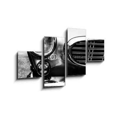 Obraz 4D čtyřdílný - 100 x 60 cm - Black and white photo of classic car- vintage film grain filter effect styles Černobílá fotografie klasického auta