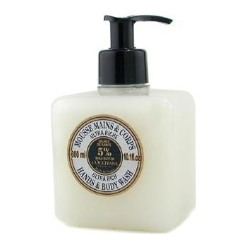 L'Occitane Bohatý pěnivý krém z bambuckého másla vhodný pro mytí rukou a těla Shea Butter Ultra Rich Hands & Body Wash 300 ml