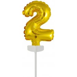 Fóliový balónek zlatý mini zápich do dortu číslo 2 Amscan