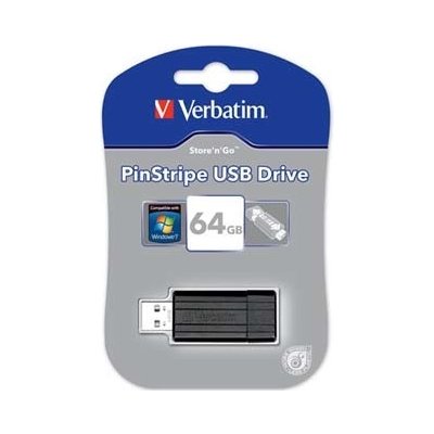 Verbatim USB flash disk, USB 2.0, 64GB, PinStripe, Store N Go, černý, 49065, USB A, s výsuvným konektorem