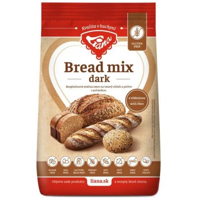 Liána Bread mix dark plv bezlepková směs na tmavý chléb a pečivo s pohankou 1 kg – Zboží Dáma