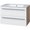 Koupelnový nábytek EBS Pure Skříňka s keramickým umyvadlem slim 81 cm, bílá/dub 1 set