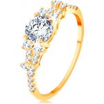 Šperky Eshop Zlatý prsten rozdělená zirkonová ramena velký kulatý zirkon čiré barvy S3GG154.66 – Sleviste.cz