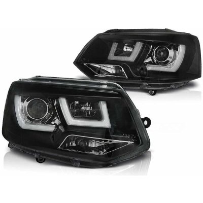 PŘEDNÍ SVĚTLOMETY, SVĚTLA, LAMPY VW T5, REFLEKTORY VOLKSWAGEN T5, 2010-, U-TYPE LED, DRL, ČERNÉ BLACK – Hledejceny.cz