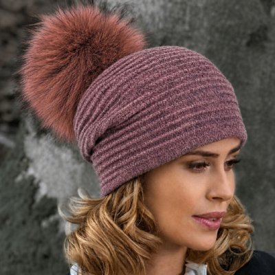 Krumlovanka dámská čepice s bambulí W-0081/242M růžová melange – Hledejceny.cz