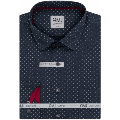 AMJ pánská bavlněná košile dlouhý rukáv slim fit tmavě modrá se slzičkami VDSBR1334