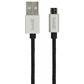 Holdit 612667 MicroUSB, pletený, kožený, černý