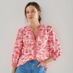 Halenka s 3/4 nabíranými rukávy a potiskem režná/malinová – Zboží Mobilmania