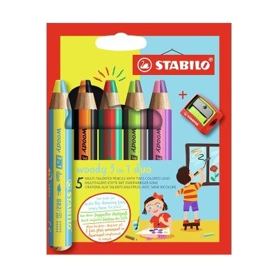 Stabilo Multifunkční barvička STABILO woody 3v1 duo dvoubarevná tuha 5 ks sada se struhadlem 454144 – Hledejceny.cz