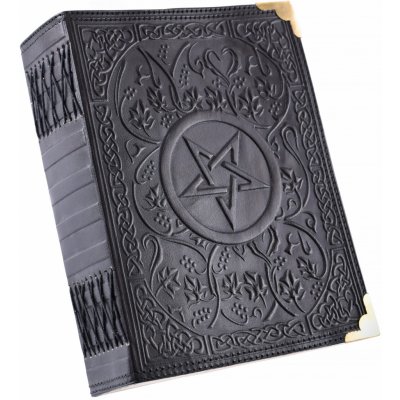 Deepeka Černý kožený zápisník s pentagramem pamětní kniha 18x23cm – Zboží Živě