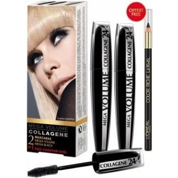 L'Oréal Paris Mascara Mega Volume Collagene 24h Woman 2 x 9 ml Mascara Mega Volume Collagene 24h + 2 g Eye Contour Khol Black dárková sada