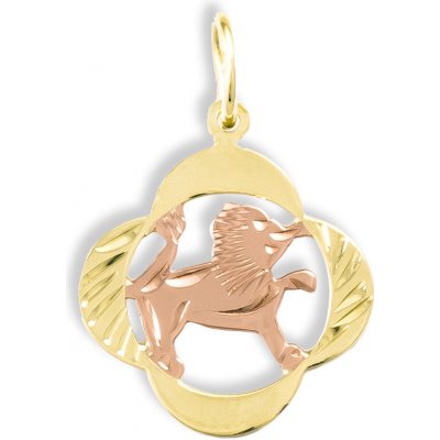Gemmax Jewelry Zlatý přívěsek Lev měsíční znamení čtyřlístek GUPCN 00291 – Zboží Mobilmania
