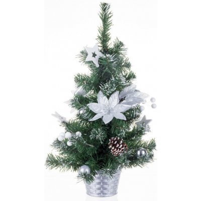 MagicHome Stromček Vianoce ozdobený strieborný kvet 20 cm – Zboží Dáma