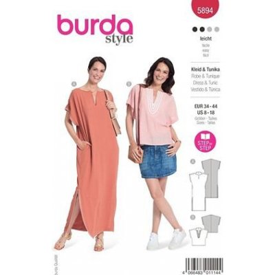 Střih Burda červený 5894 - volné šaty, kaftan, tunika – Zboží Dáma