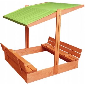 ELIS DESIGN Pískoviště s krytem/lavičkami a stříškou předvrtané impregnované premium barva střechy: zelená