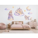 Nalepte.cz Princezna a zámek v oblacích snové akvarelové samolepky na zeď pro malé princezny arch 46 x 34 cm – Hledejceny.cz