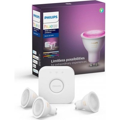 Philips Hue 8718699629274 Starter kit 3x LED žárovka + Bridge 1x5,7W | GU10 | 350lm | 2200-6500K - Bluetooth, White and Color Ambiance – Zbozi.Blesk.cz