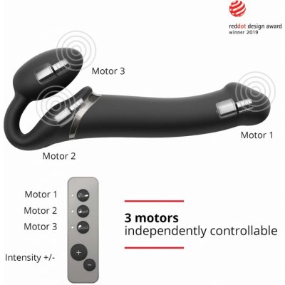 Strap-On-Me L 15,8 cm 3,7 cm Silikonový připínací strap less se třemi motory a dálkovým ovládáním Silicone Bendable Strap on black