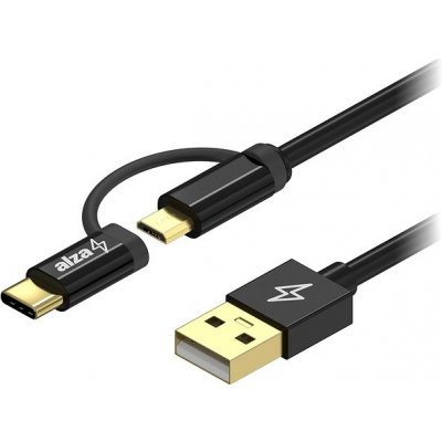 AlzaPower APW-CBM20A20B AluCore 2in1 USB-A to Micro USB/USB-C, 2m, černý – Zboží Mobilmania