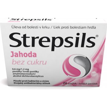 STREPSILS JAHODA BEZ CUKRU ORM 0,6MG/1,2MG PAS 24