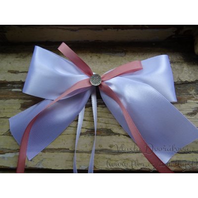 Atlasová mašle bílá se starorůžovou 625 – Sleviste.cz