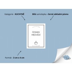 DomaLEP ČESNEK MEDVĚDÍ Samolepky Nálepky a Štítky na Kořenky písmo černé základní písmo