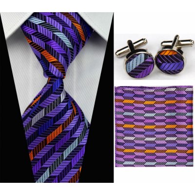 Fialový Set kravata kapesník a manžetové knoflíčky Geometric – Zboží Mobilmania