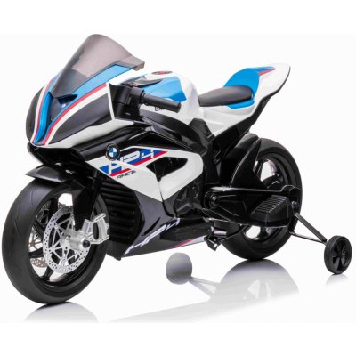 Beneo Elektrická Motorka BMW HP4 RACE 12V bílé Licencované Pomocná kolečka měkká EVA kola 2 x 35W motor Odpružení kovový rám kovová vidlice