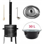 Perfect Home kotlík na guláš smalt 30 l, Perfect Home kovová kotlina 45 cm, poklice nerez INOX, naběračka a vařečka (KOV) – Zboží Dáma