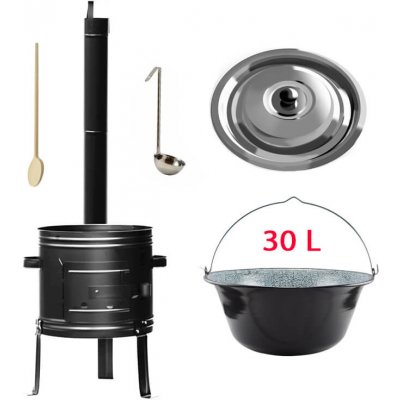 Perfect Home kotlík na guláš smalt 30 l, Perfect Home kovová kotlina 45 cm, poklice nerez INOX, naběračka a vařečka (KOV) – Zboží Dáma