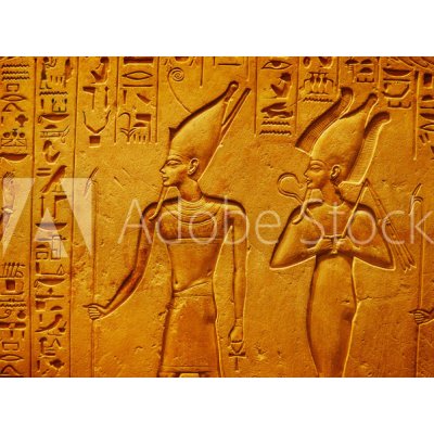 WEBLUX 334138862 Fototapeta vliesová Ancient Egypt hieroglyphics with pharaoh and ankh Starověké egyptské hieroglyfy s faraonem a ankh rozměry 270 x 200 cm – Zboží Mobilmania