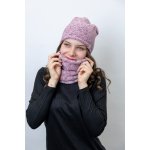 melírovaný zimní set čepice a nákrčník růžovočerný melír – Zbozi.Blesk.cz