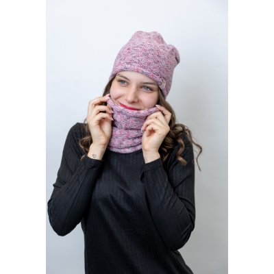 melírovaný zimní set čepice a nákrčník růžovočerný melír – Zbozi.Blesk.cz