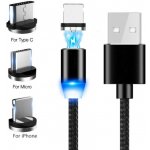 LED Magnetic nabíjecí kabel 3in1 s vyměnitelnými konektory Lightning, USB C a Micro USB, 1m/2m Délka: 2m – Zbozi.Blesk.cz