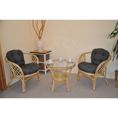 Ratanová sedací souprava Bahama malá medová polstry tmavě šedý melír – Zboží Dáma