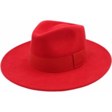 Fiebig Dámský klobouk vlněný s širší krempou s červenou stuhou červený