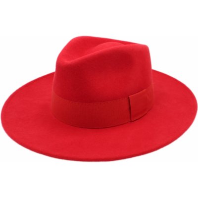 Fiebig Headwear since 1903 Dámský klobouk vlněný s širší krempou červený s červenou stuhou – Zboží Mobilmania