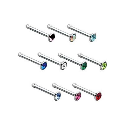 Šperky eshop rovný piercing do nosu z oceli barevný zirkon v hlavičce PC04.06 růžová P – Zboží Mobilmania