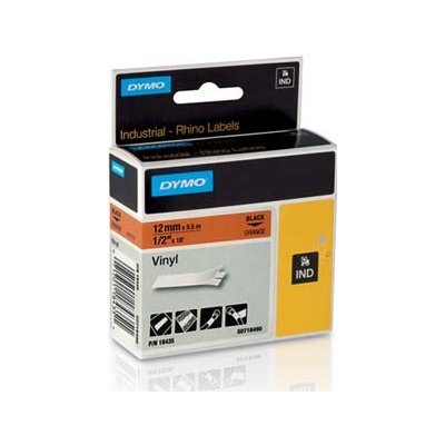 Dymo Rhino 18435, S0718490, 12mm x 5,5m černý tisk / oranžový podklad, originální páska – Zboží Živě