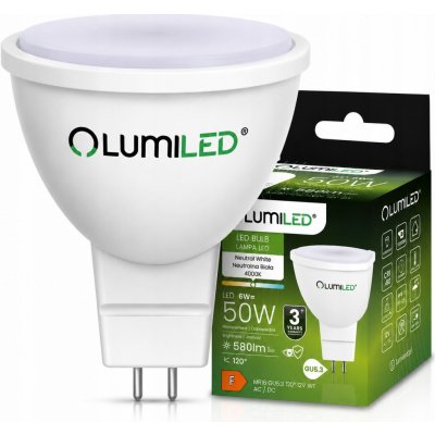 Lumiled LED žárovka LED GU5.3 MR16 6W = 60W 580lm 4000K Neutrální bílá 120° 12V AC/DC – Sleviste.cz