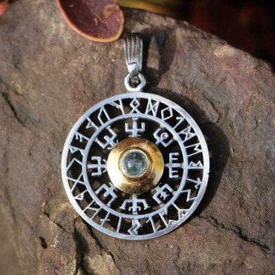 Kanevsky VEGVISIR kompas islandská runa Přívěšek stříbro akvamarin P39026