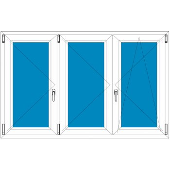 Ekosun Plastové okno 180x150 Trojkřídlé bez středového sloupku 7 Swisspacer Ultimate Bílá - Bílá