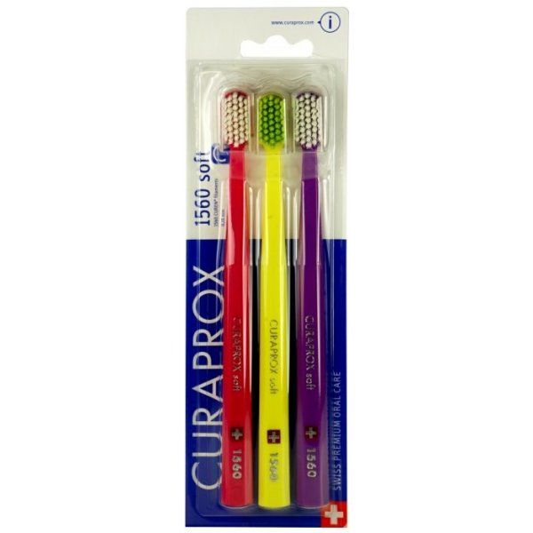 Zubní kartáček Curaprox CS1560 Soft Červená, žlutá, fialová 3 ks