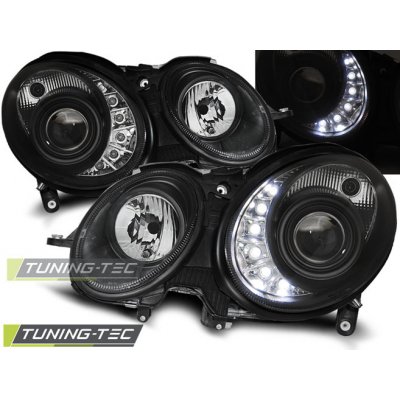 PŘEDNÍ SVĚTLA MERCEDES W211, E-CLASE, 2002-2006, LED DAYLIGHT, ČERNÉ BLACK – Sleviste.cz