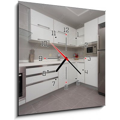 Obraz s hodinami 1D - 50 x 50 cm - New modern kitchen Nová moderní kuchyně – Zboží Mobilmania